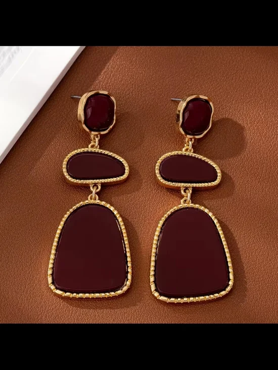 Red and Gold Drop Statement Earrings - Picture 5 of 6